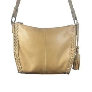 The Sak Leather adjustable Crossbody Bag Tan Braided Detail Tassel Boho Purse